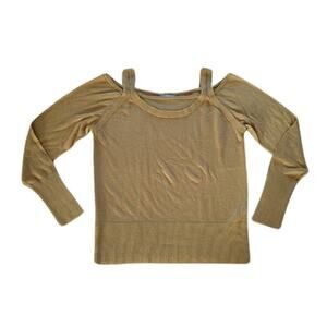 Anthropologie Sweater Top Womens Large Brown Mustard Cold Shoulder Casual Basic